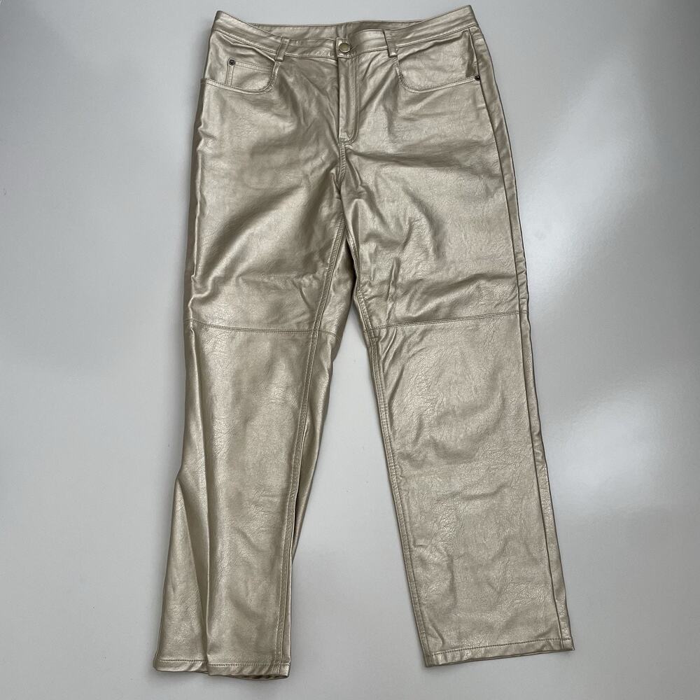 Hellessy Gold Faux Leather Pants Size 12 Ankle Length Straight Leg EUC $495